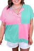 Artful Blocking Patchwork Short Sleeve Plus Henley Top
