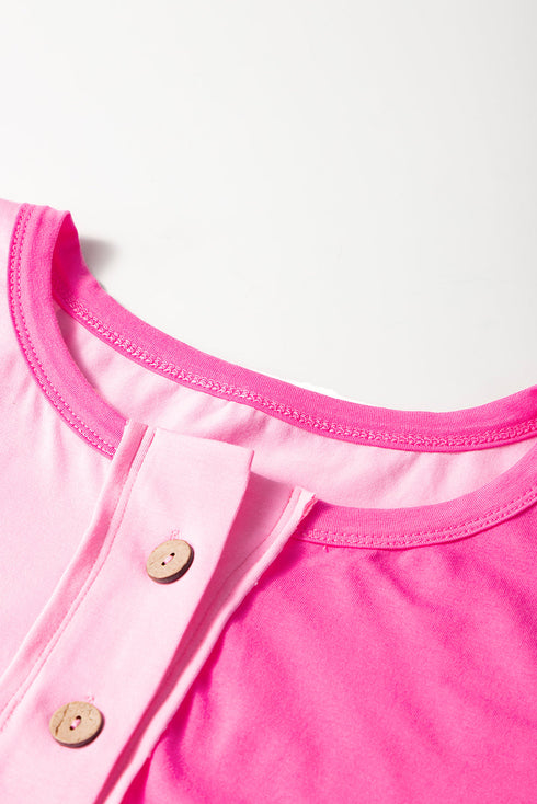 Artful Blocking Patchwork Short Sleeve Plus Henley Top