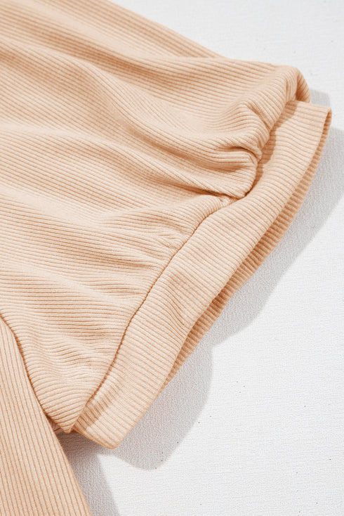 Artisan Bloom Crochet Trim Ribbed V Neck Short Sleeve Top