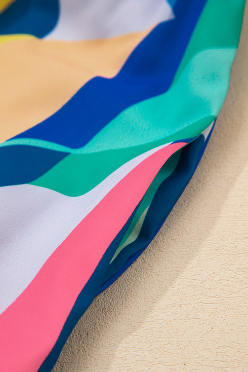 Artistic Abstract Print Split Neck Tiered Babydoll Mini Dress