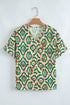Artistic All Over Abstract Print V Neck Short Sleeve Blouse Top