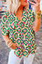 Artistic All Over Abstract Print V Neck Short Sleeve Blouse Top
