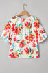 Artistic Brushstroke Floral Print Puff Sleeve Blouse Top