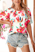 Artistic Brushstroke Floral Print Puff Sleeve Blouse Top