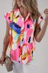 Artistic Brushstroke Print Cap Sleeve Button Down Shirt