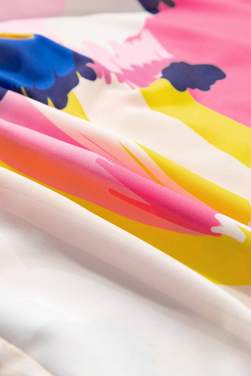 Artistic Brushstroke Print Cap Sleeve Button Down Shirt