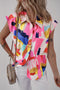 Artistic Brushstroke Print Cap Sleeve Button Down Shirt