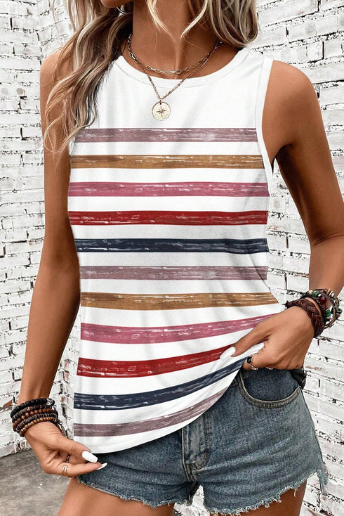 Artistic Brushstroke Stripe Sleeveless Round Neck Tank