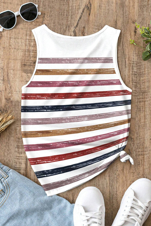 Artistic Brushstroke Stripe Sleeveless Round Neck Tank