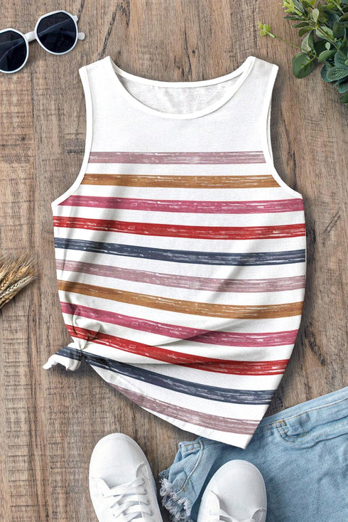 Artistic Brushstroke Stripe Sleeveless Round Neck Tank