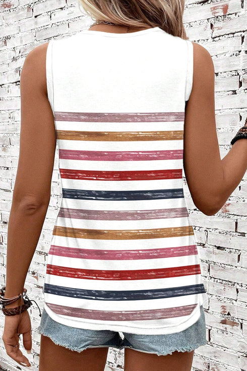 Artistic Brushstroke Stripe Sleeveless Round Neck Tank