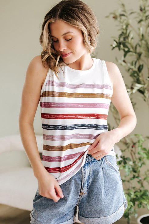 Artistic Brushstroke Stripe Sleeveless Round Neck Tank