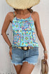 Artistic Floral Abstract Textured Rhinestone Detail Spaghetti Strap Summer Tank