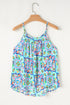 Artistic Floral Abstract Textured Rhinestone Detail Spaghetti Strap Summer Tank