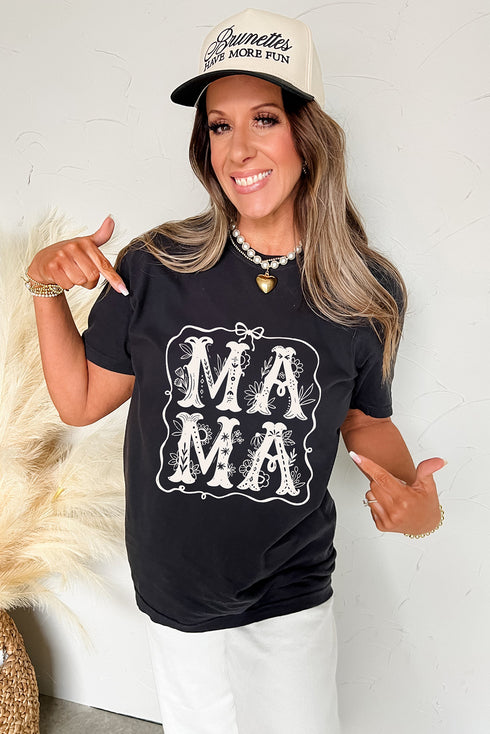 Artistic Floral Embellished Mama Graphic Print Tee Shirt