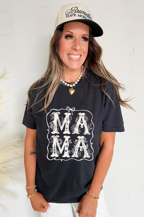 Artistic Floral Embellished Mama Graphic Print Tee Shirt