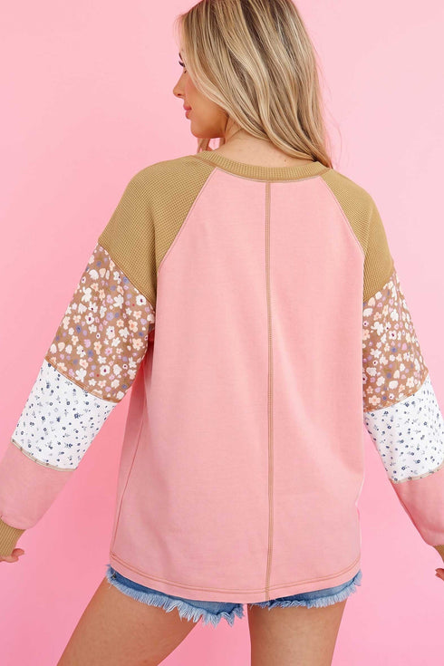 Artistic Floral Waffle Mixed Texture Patchwork Top