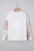 Artistic Mixed Print Floral Dot Patchwork Sleeve Sweatshirt