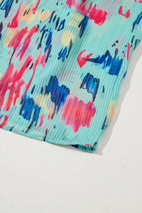 Artistic Muse Abstract Print Puff Sleeve Tiered Maxi Dress