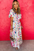 Artistic Muse Abstract Print Puff Sleeve Tiered Maxi Dress