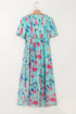 Artistic Muse Abstract Print Puff Sleeve Tiered Maxi Dress