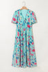 Artistic Muse Abstract Print Puff Sleeve Tiered Maxi Dress