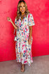 Artistic Muse Abstract Print Puff Sleeve Tiered Maxi Dress
