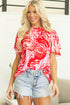 Artistic Muse Abstract Print Ruffle Cascade Mock Neck Blouse