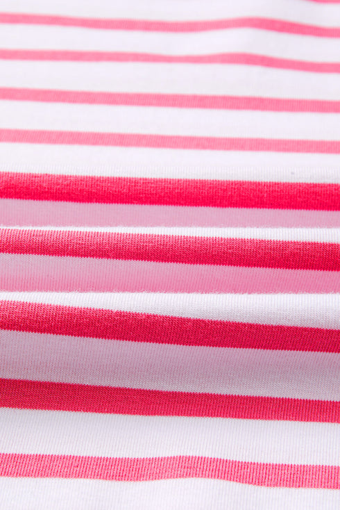 Artsy Stripe Mixed Pattern Patchwork Uneven Hem Loose Casual Cotton Tee