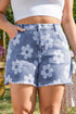 Ashleigh Blue Floral Pattern High Waist Raw Hem Plus Size Denim Shorts