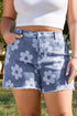 Ashleigh Blue Floral Pattern High Waist Raw Hem Plus Size Denim Shorts