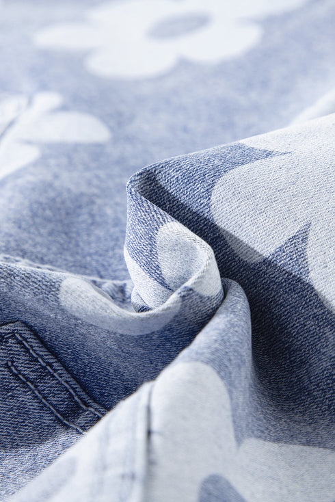 Ashleigh Blue Floral Pattern High Waist Raw Hem Plus Size Denim Shorts