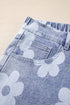 Ashleigh Blue Floral Pattern High Waist Raw Hem Plus Size Denim Shorts