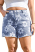 Ashleigh Blue Floral Pattern High Waist Raw Hem Plus Size Denim Shorts