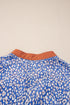 Ashleigh Blue Leopard Print Spot Contrast V Neck Half Puff Sleeve Shirt