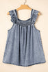 Ashleigh Blue Ruffled Shirred Neckline Sleeveless Denim Tank Top