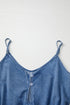 Ashleigh Blue Spaghetti Straps V Neck Belted Ruffled Leg Chambray Romper