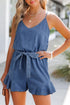 Ashleigh Blue Spaghetti Straps V Neck Belted Ruffled Leg Chambray Romper
