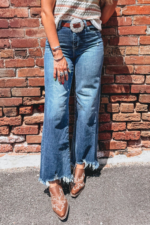 Ashleigh High Waist Frayed Hem Flare Jeans