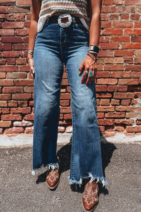 Ashleigh High Waist Frayed Hem Flare Jeans