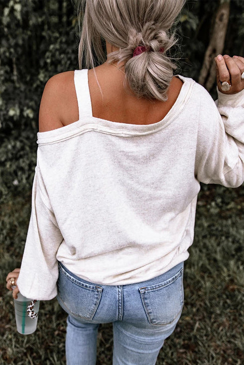 Asymmetric Dew Shoulder Long Sleeve Top