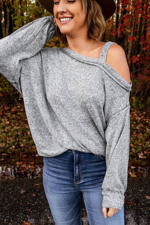Asymmetric Dew Shoulder Long Sleeve Top