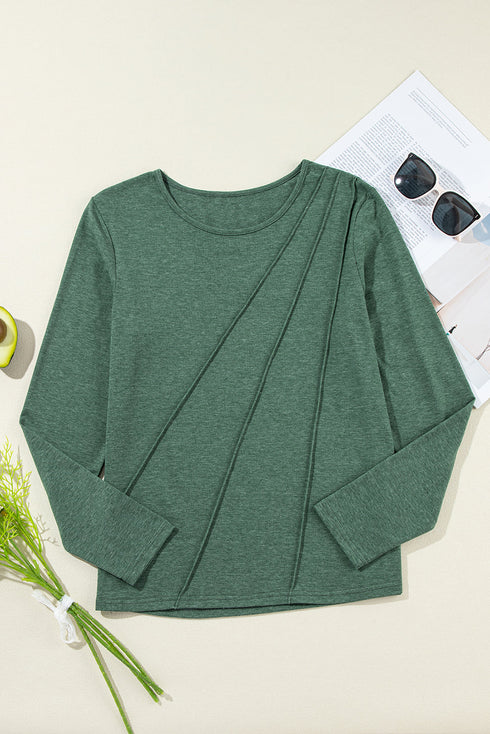 Asymmetric Exposed Seam Detail Drop Shoulder Crew Neck Pullover Top