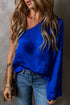 Asymmetric One Shoulder Satin Bell Sleeve Blouse