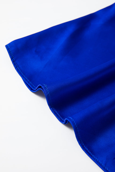 Asymmetric One Shoulder Satin Bell Sleeve Blouse