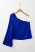 Asymmetric One Shoulder Satin Bell Sleeve Blouse