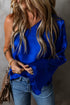 Asymmetric One Shoulder Satin Bell Sleeve Blouse