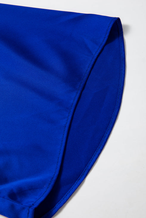 Asymmetric One Shoulder Satin Bell Sleeve Blouse