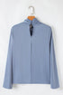 Asymmetric Pleated Turtleneck Bell Sleeve Satin Blouse