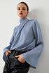 Asymmetric Pleated Turtleneck Bell Sleeve Satin Blouse